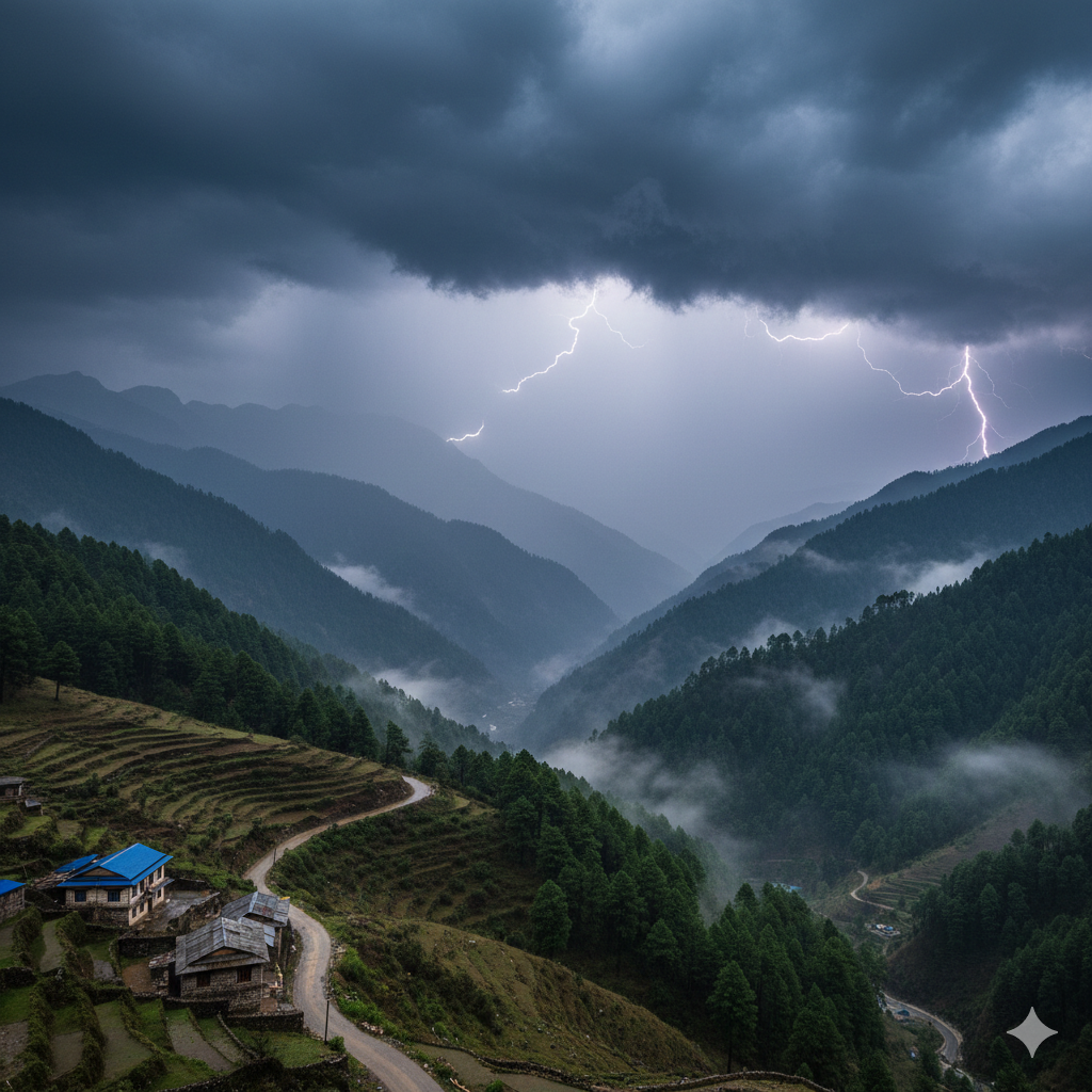 सुदूरपश्चिमको पहाडी भू–भागमा मेघगर्जनसहित वर्षा