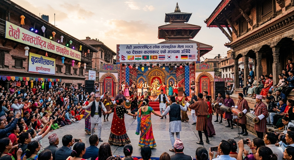 बुढानीलकण्ठमा तेह्रौँ अन्तर्राष्ट्रिय लोक सांस्कृतिक मेला २०८२" को तयारी : १० देशका कलाकार एकै मञ्चमा उत्रिँदै