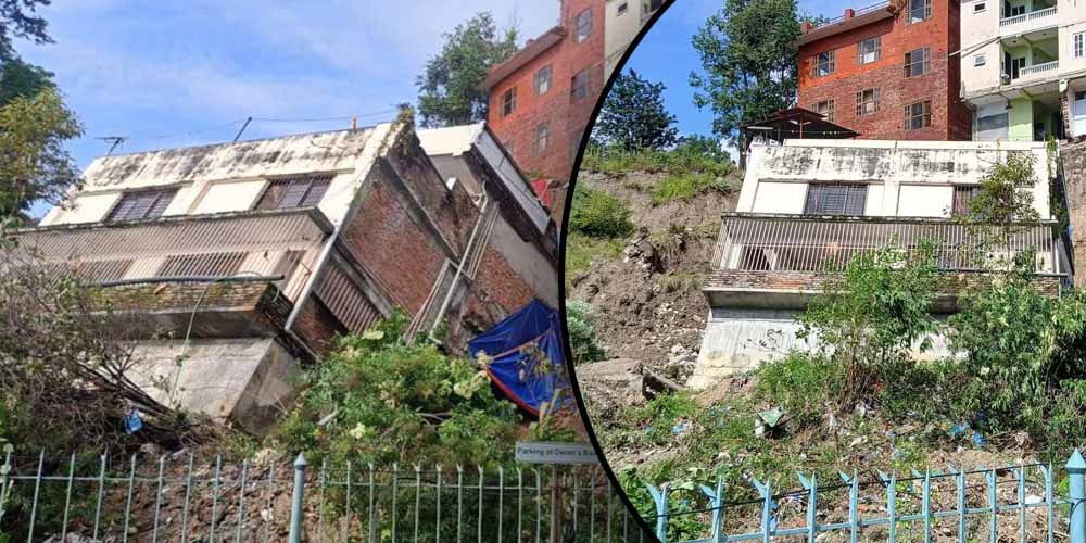 लगातार वर्षापछि बाँसबारीमा दुई तले घर भासियो, मानवीय क्षति भएन